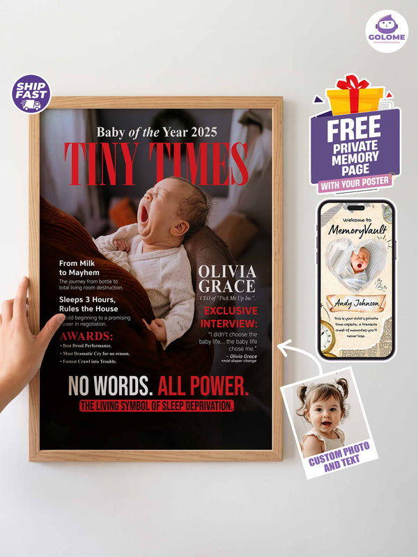 Tiny Times Baby Poster or Canvas – Custom Photo & Text – Funny Baby Magazine Cover